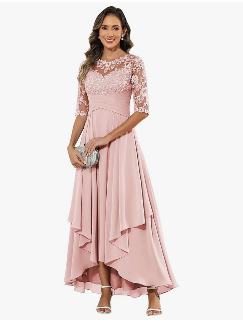 Blush Pink Lace High-Low Evening Dress NWOT
